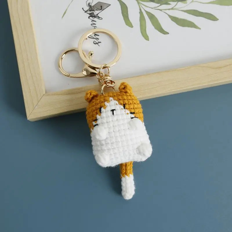 Small Cat Crochet Keychain Handmaking Crochet Cute Kitten Keyrings For Bag Pendant Knitting Animal Doll Keychain For Gift Custom