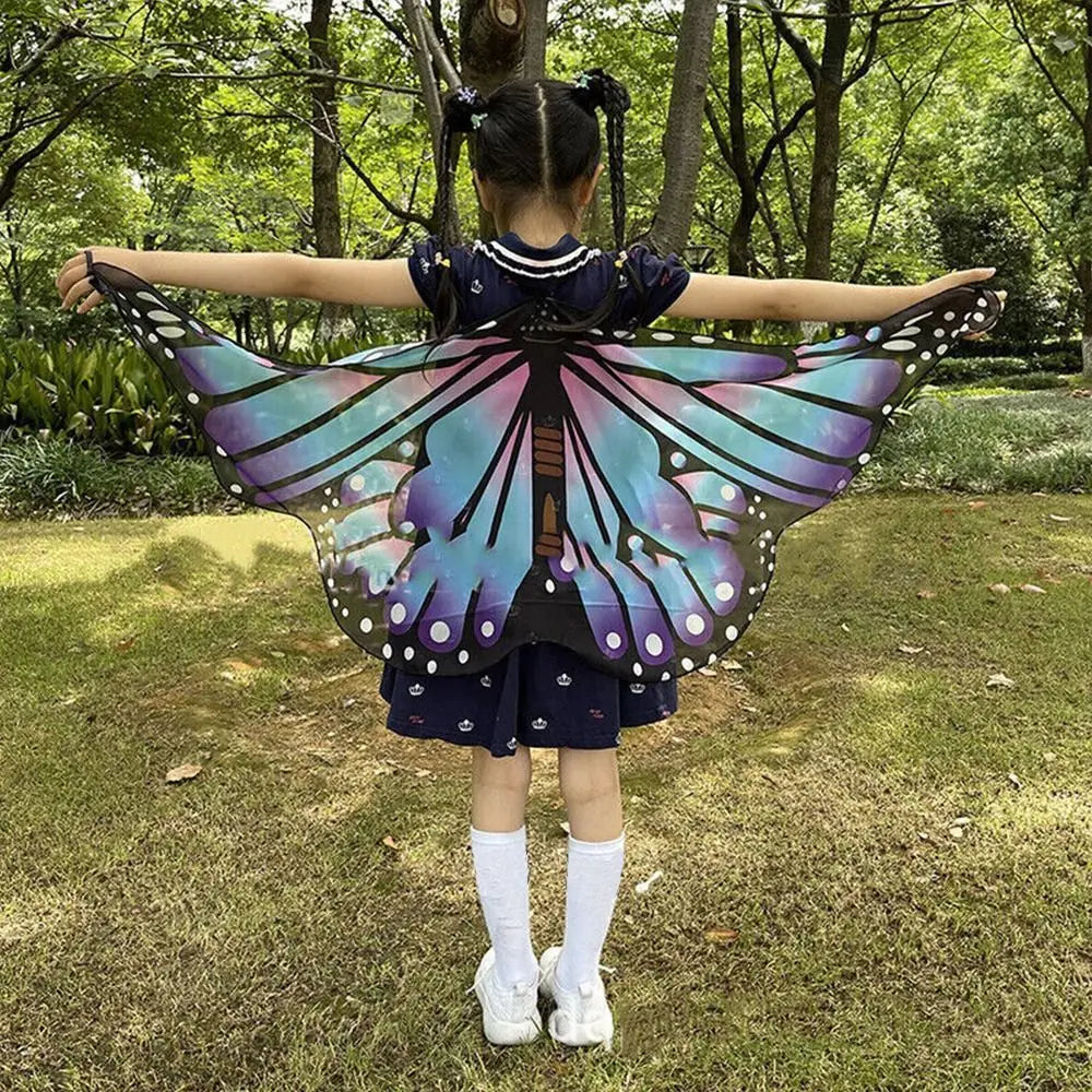 Kids Butterfly Wings Cape Girls Fairy Shawl Pixie Cloak Fancy Colorful Dress Costume Gift  Party & Holiday DIY Decorations