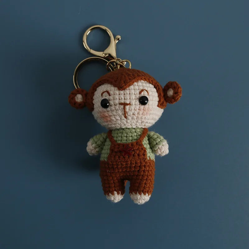 Creative Small Animal Doll Handmake Crochet Keyrings For Bag Pendant Cartoon Puppy Keychain Knitting Animal Doll Keyring Custom