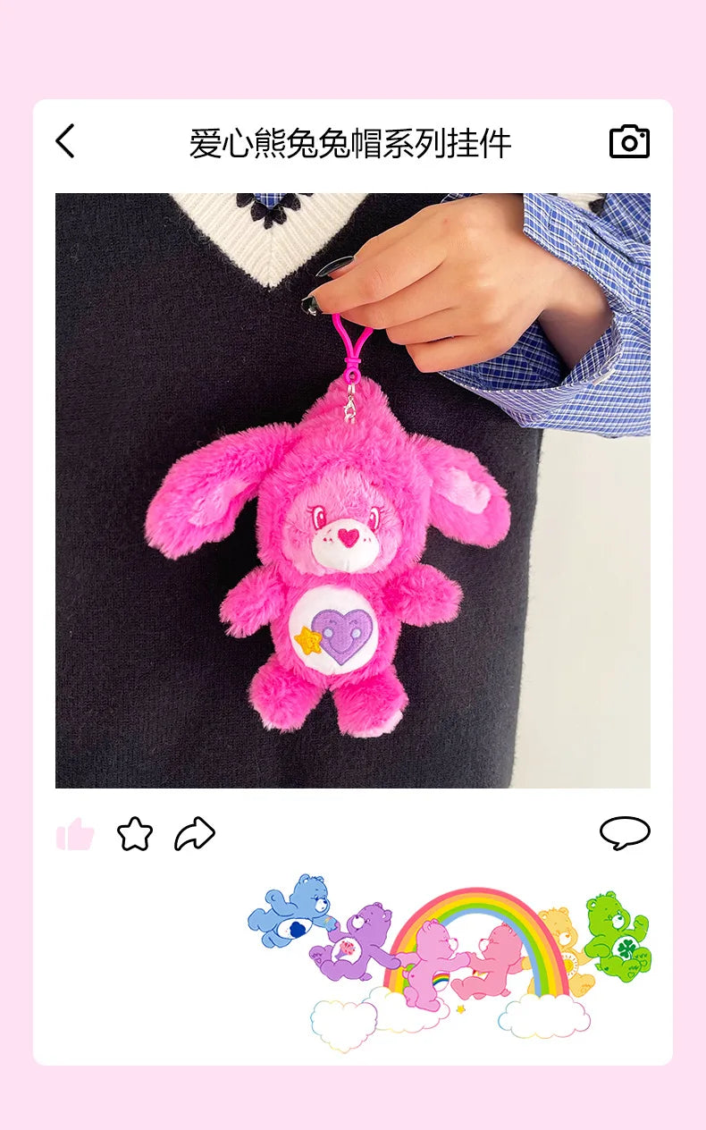 New Genuine Carebears Plush Rabbit Hat Keychain Rainbow Bear Doll Pendant School Bag Ornament Gift