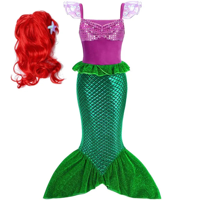 Girls Cosplay Lovely Little Mermaid Ariel Prom Princess Costumes Kids Summer Casual Dress Halloween Birthday Party Dress Up 2026