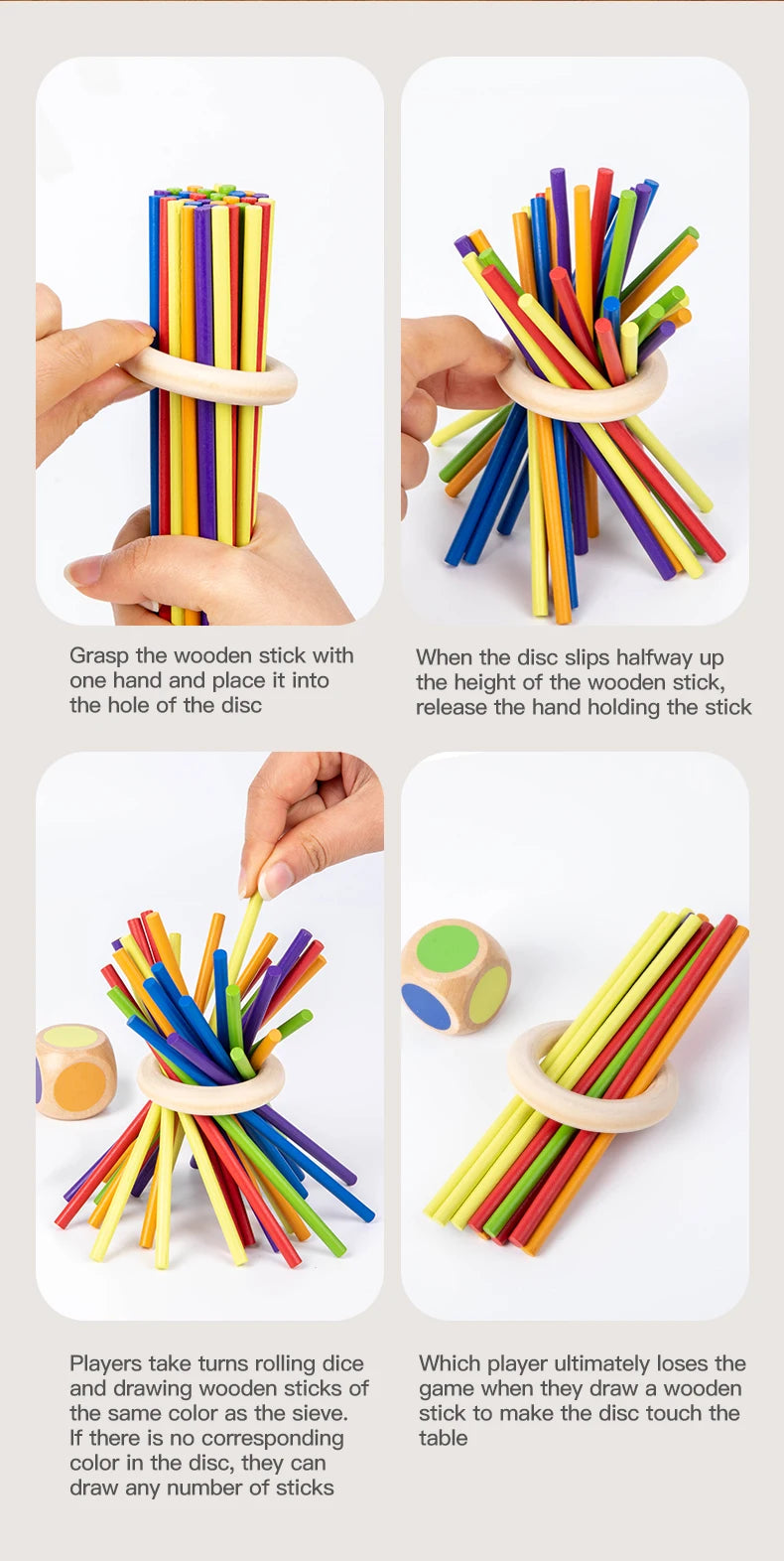 Wooden Stick Board Game Parent Child Interaction Montessori Wooden Toys, 4-sided Acrylic Cylinder Game, Stick Picking Game