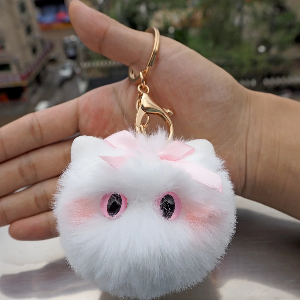 Blush Cat Ball Original Design Cartoon Handmade Plush Pendant Cat Keychain Girly Gift for Girls