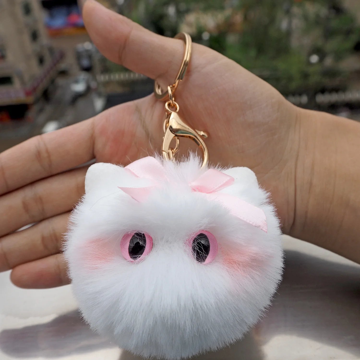 Blush Cat Ball Original Design Cartoon Handmade Plush Pendant Cat Keychain Girly Gift for Girls