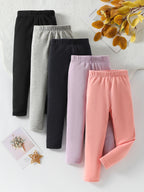 3/1 Piece Autumn And Winter Children Solid Color With Plush And Thickened Warm Leggings Girls' Safety Pants Boys' Home Pants