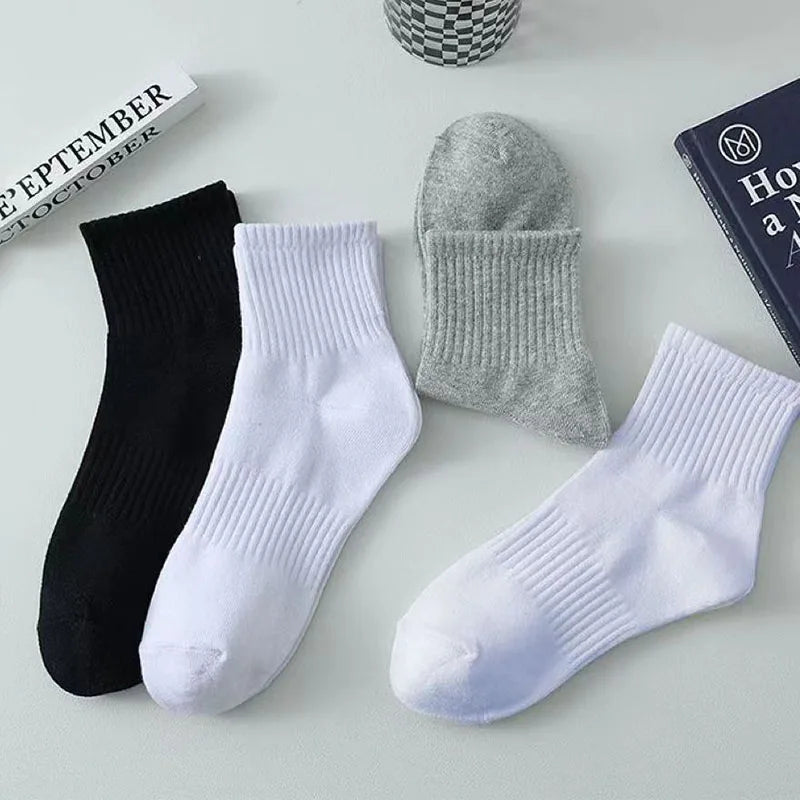 10/20/30 Pairs Neutral Solid Color Mid Calf Round Neck Socks Spring Autumn Sweat Absorbing Breathable All Season Sports Socks