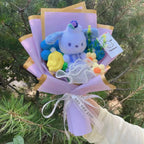 Genuine My Melody Kuromi Cinnamoroll Hellokitty Plush Dolls With Crochet Flowers Creative Handmade Sanrio Bouquet Gifts For Girl