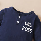 0-12 Months Newborn Baby Boy Bodysuit Toddler Baby Romper Long Sleeves Letter Print Jumpsuit+Hat Fashion Cute Style Daily Wear