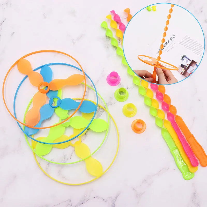 1-5pcs LED Luminous Bamboo Dragonfly Hand Pushing Saucer Toys Kids Outdoor Hand Pushing Saucer Spinning Top Toy Transmit Gifts