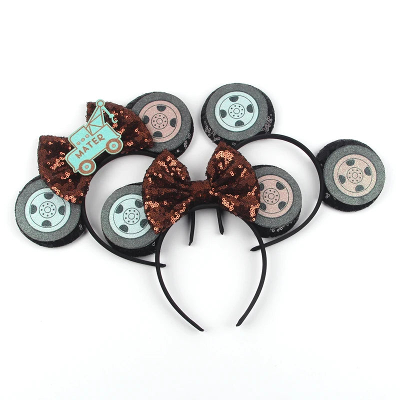 Disney Anime Cars Ears Headbands Women Sequins Bow Hairband Girls Pixar 95 Lightning McQueen Hair Accessories Kids Headwear Gift