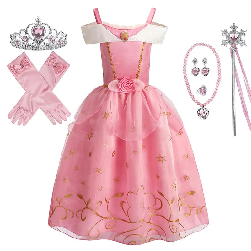 Girls Princess Dress Kids Disney Cosplay Cinderella Snow White Aurora Rapunzel Halloween Costume Children Birthday Party Dresses