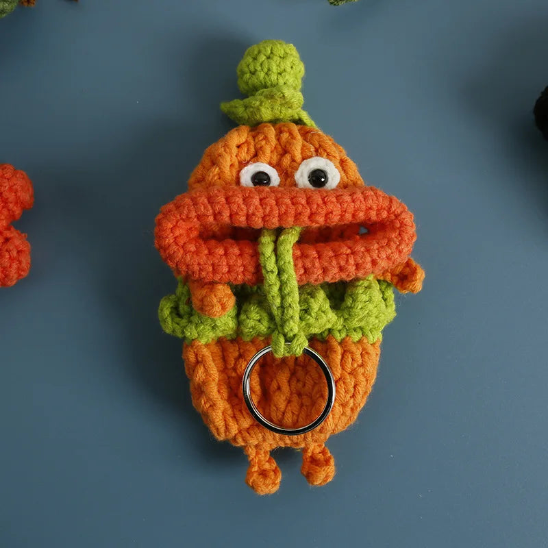 Cute Fruit Series Sausage Mouth Doll Crochet Keychains Custom Knitting Bag For Car Keys Holder Funny Doll Bag For Keys Storage