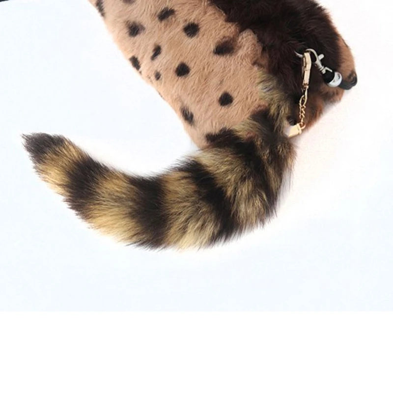 25cm Cute Fox-Racoon Tail Keychain Fur Pendant Key-Chain Bags Charm Keys-Holder Couple Keyrings for Backpack Car Decoration