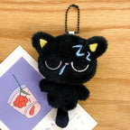 Cute Mini Black Cat Pendant Keychain Cartoon Plush Kitten Doll Charms With Beaded Chain Cuddly Black Kitten For Boys Girls Gifts