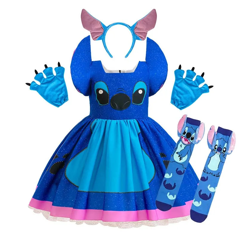 Girls Stitch Cosplay Dress Cute Cartoon Disney Movie Style Costume for Halloween Carnival Stage Performances & Kids' Dress-Up