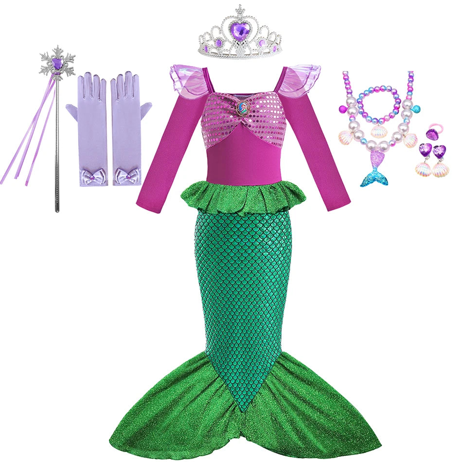 Ariel Little Mermaid Short Sleeve Tulle Dress for Girls Cosplay Princess Costume Carnival Birthday Party Outfit 2-8Y Vestido