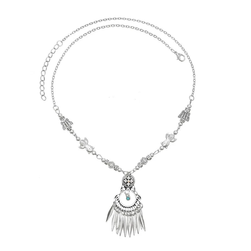 Retro Silvery Alloy Hollow Moon Pendant Forehead Headpiece for Women Boho Ethnic Indian Hippie Party Hair Accessories Jewelry