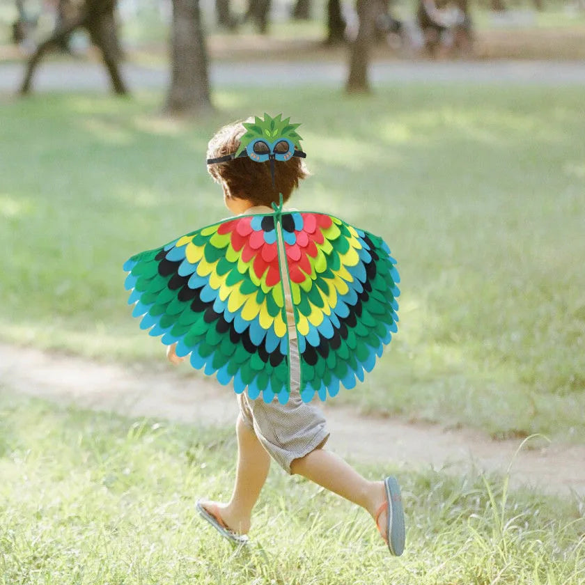Bird Cosplay Costume Stage Performance Owl Peacock Wings Bird Felt Cape with Mask for Girls Boys Halloween Party Cloak