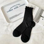 5 Pairs/Lot Women Hollow Mesh Tube Socks Ear Fungus Edge Socks Ins Trendy Spring Summer Loose Mouth Thin Style Girls Pile Socks
