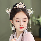 Chinese Hanfu Hair Stick Hairpin Earrings Hair Accessories Set Long Fringed Vintage Hairpin Flower Handmade Wedding Hair Jewelry