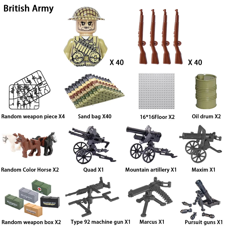 40/set World War II military building blocks National army soldier Character weapon assembly building block Children's toy gifts