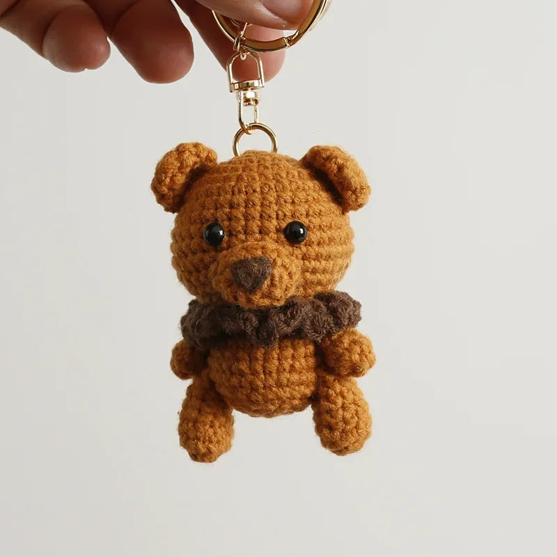 Cute Small Bear Keyrings For Couple Gifts Handmaking Knitted Bear Doll Keychain Animal Doll Crochet Keychain Custom Accessories