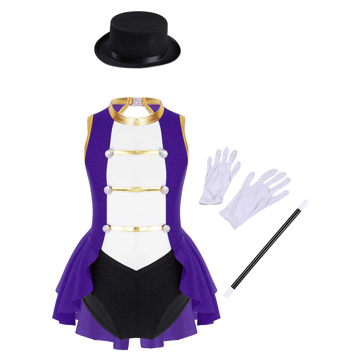 Girls Ringmaster Magician Costume Long Sleeve Leotard Circus Dress Halloween Lion Tamer Theme Carnival Party Fancy Dress Up