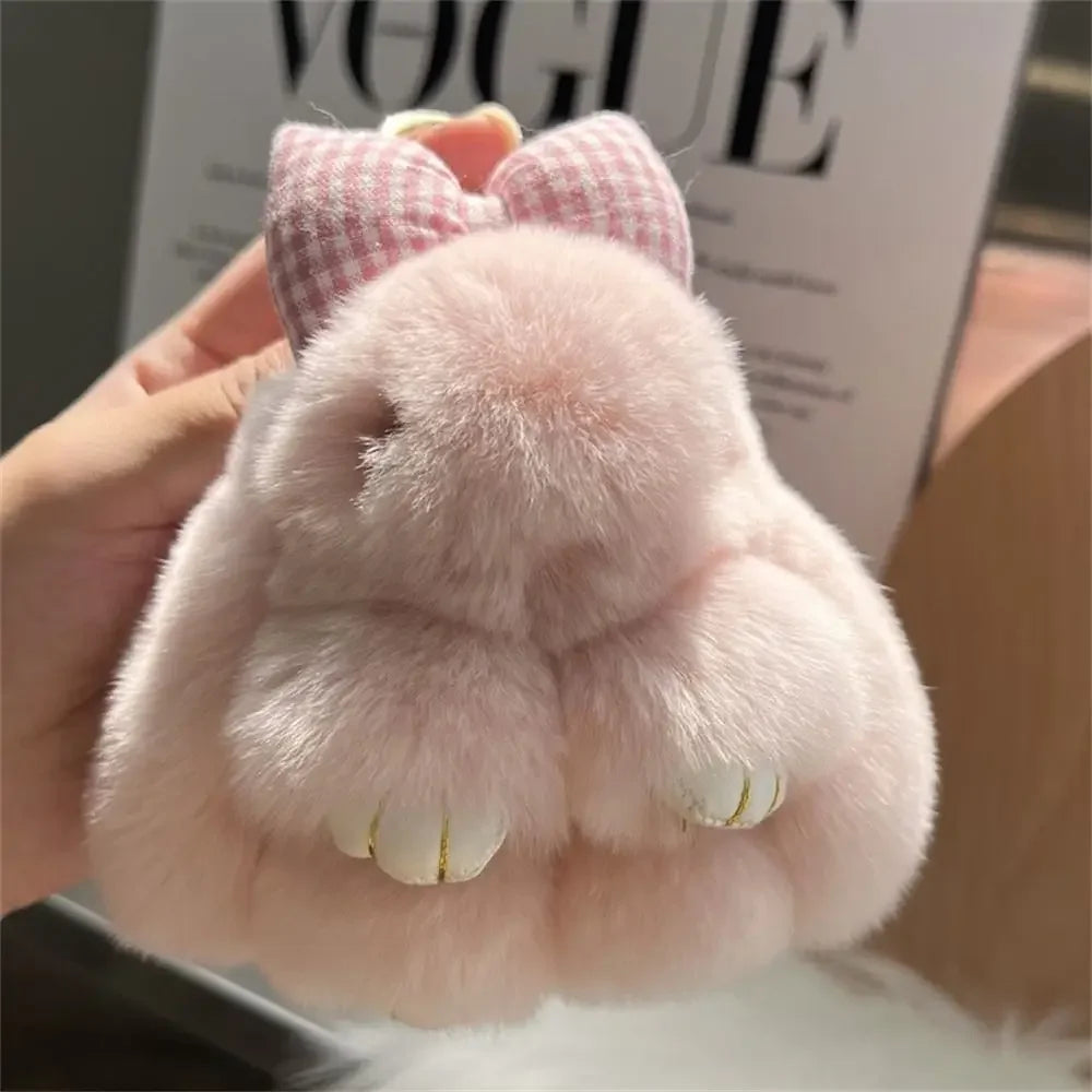 Plush Key Chains Bag Hanging Pendant Car Key Ring Mini Rabbit Hair Bow Bag Strap Cute Bunny Couple Keychain