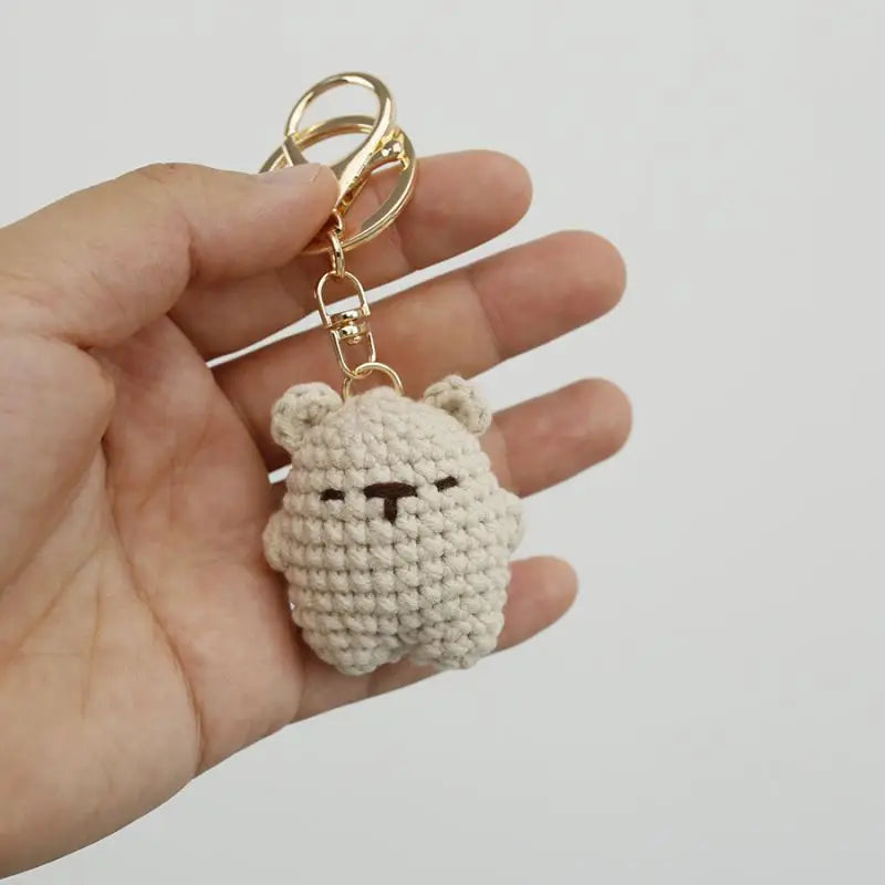 Cute Small Bear Couple Keychains Knitting Cartoon Bear Mini Animal Doll Keyrings Crochet Keychain Wholesale Custom Acceessories