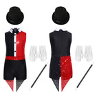 Girls Ringmaster Magician Costume Long Sleeve Leotard Circus Dress Halloween Lion Tamer Theme Carnival Party Fancy Dress Up