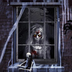 Halloween Ghost Curtains Decorations, 2 Pack, Window Silhouettes, Horror Little Girl and Boy Window Cover Indoor Decor（Kids