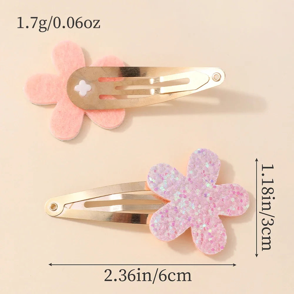 16Pcs Fashion Glitter Rainbow Flower Rabbit BB Handmade Hairpins For Cute Girls Hair Clips Barrettes Headwear Hair Accessories