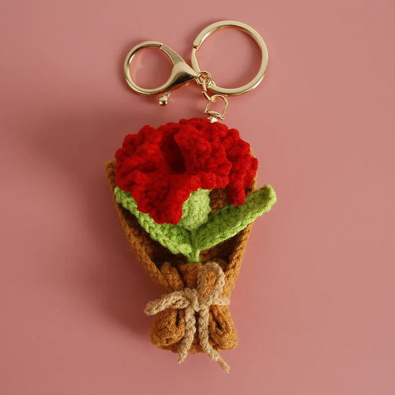 Exquisite Bouquet Series Crochet Keyrings Wholesale Handmaking Bouquet Keychain For Bag Pendant Knitting Flower Keyrings Custom