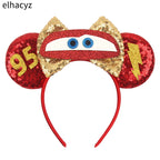 Disney Anime Cars Ears Headbands Women Sequins Bow Hairband Girls Pixar 95 Lightning McQueen Hair Accessories Kids Headwear Gift