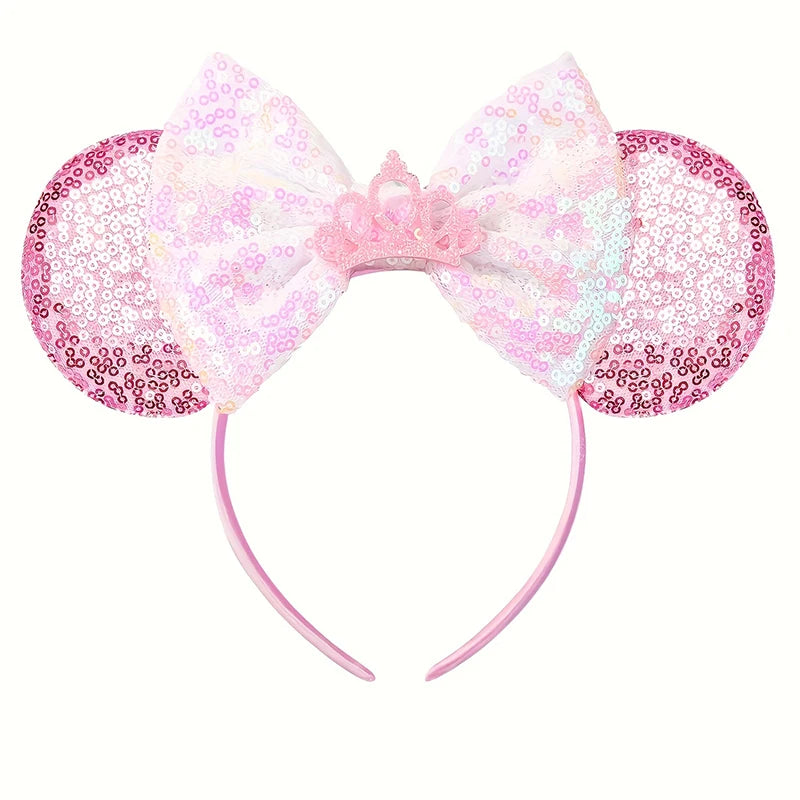 1pc Disney Cute Cartoon Minnie Headband Sequins Ears Bow Hair Hoops Purple Pink Women's Headband for Holiday Party Perfect Gifts
