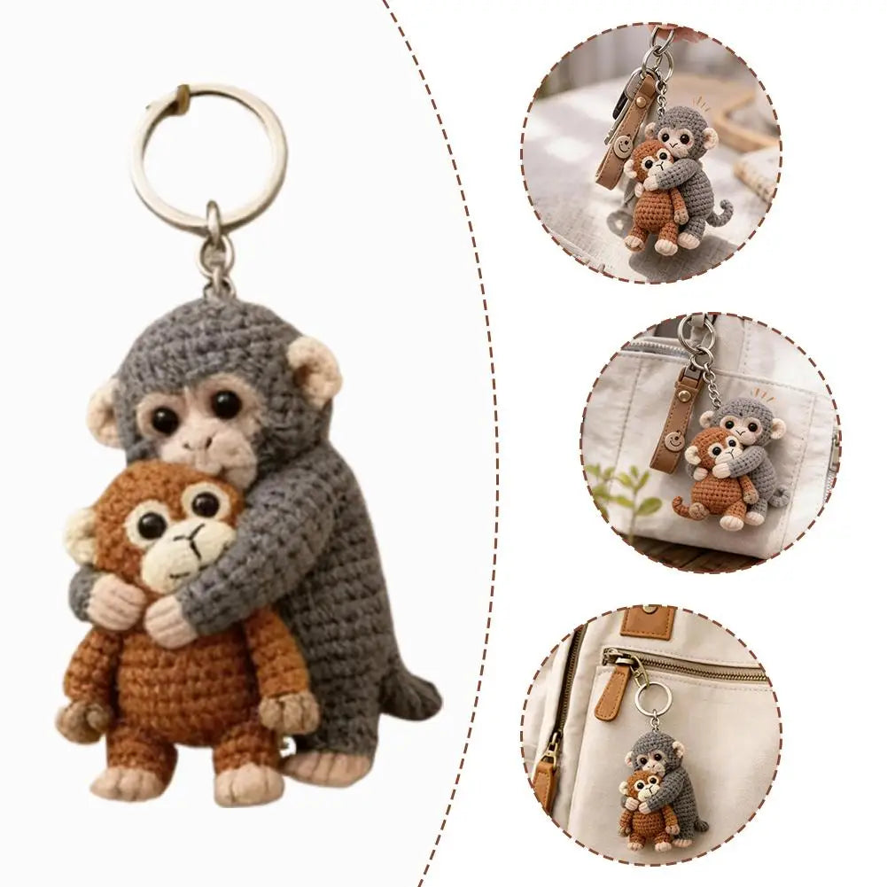 Funny Monkey Design Series Keyring For Backpack Purse Keys Cute Handmade Crochet Punch Monkey Keychain 2D Keyring Llavero 열쇠고리