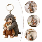 Funny Monkey Design Series Keyring For Backpack Purse Keys Cute Handmade Crochet Punch Monkey Keychain 2D Keyring Llavero 열쇠고리
