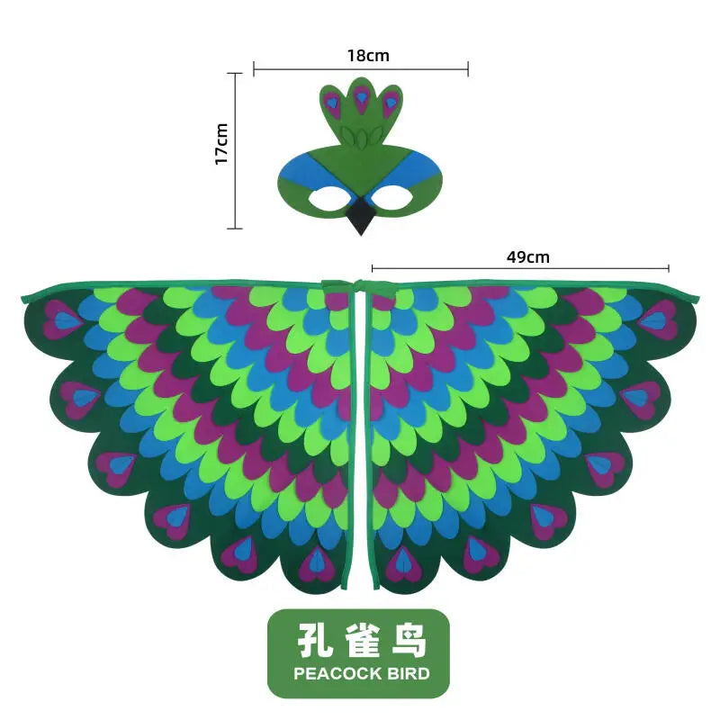 Bird Cosplay Costume Stage Performance Owl Peacock Wings Bird Felt Cape with Mask for Girls Boys Halloween Party Cloak