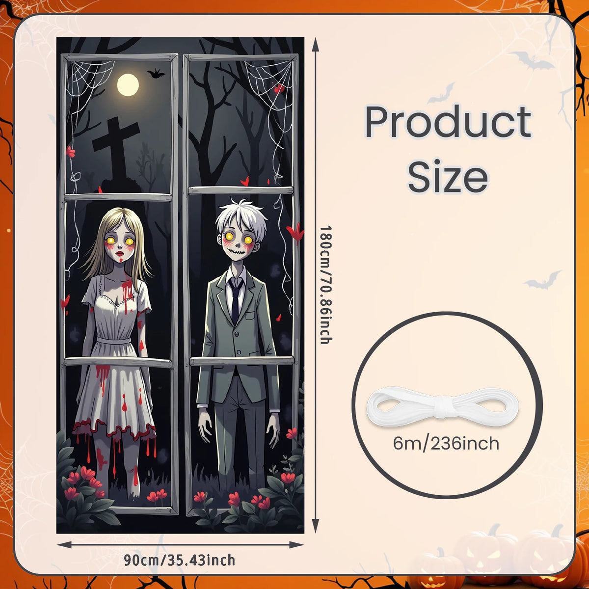 72.83x35.43 Inch Halloween Door Banner Polyester Ghost Hospital Scary Head Scene Decoration Halloween Party Supplies Photography