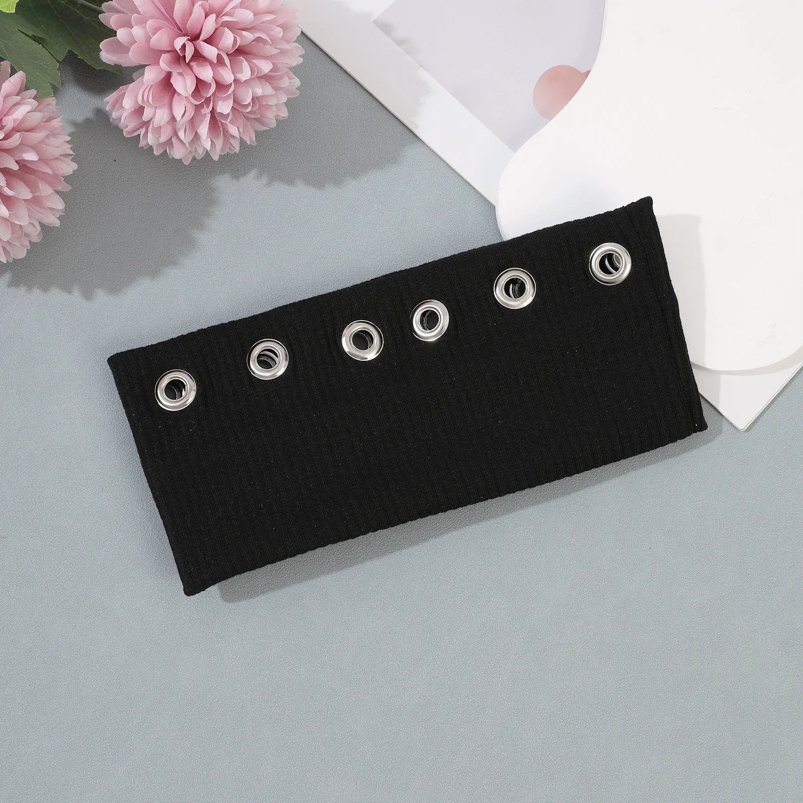 Punk Girl Hollowed Out Eyelets Wide Elastic Headband Stretchy Metal Rock Steampunk for Sports Headbands Hair Accessories