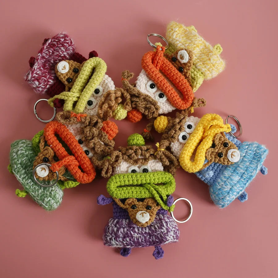 Funny Crochet Keychains Knitting Cute Sausage Mouth Doll Key Holder Knitted Storage Bag Keyrings For Car Keys Wholesale Custom