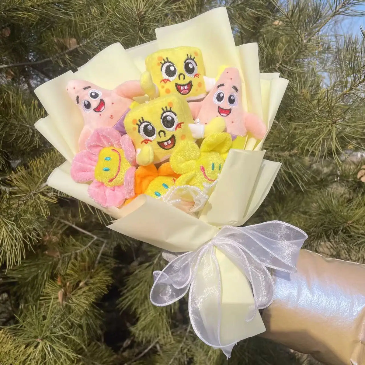 SpongeBob Patrick Star Gary Squidward Tentacles Plush Dolls Creative Handmade Flower Bouquets Christmas Birthday Graduation Gift