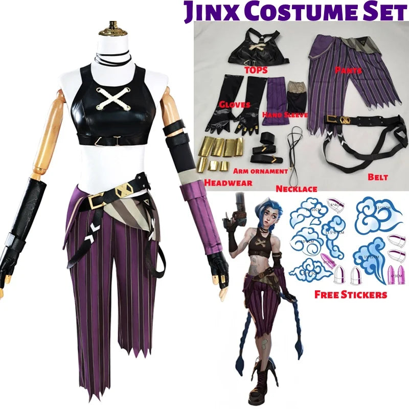 Arcane Season 2 League of Legends LOL Arcane Jinx Halloween Cosplay Costume Loli Outfit Halloween Christmas Gift Cos Convention