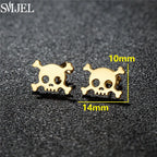 Punk Halloween Earring Black Stainless Steel Ghost Pirate Skull Stud Earrings Women Men Goth Pumpkin Spider Bat Ear Jewelry Gift