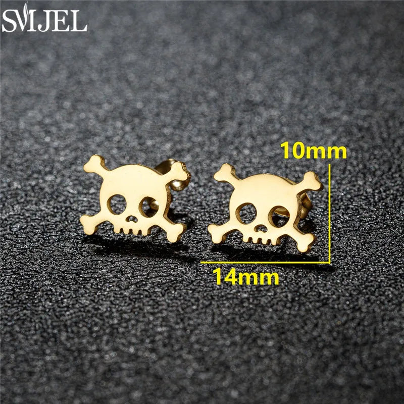 Punk Halloween Earring Black Stainless Steel Ghost Pirate Skull Stud Earrings Women Men Goth Pumpkin Spider Bat Ear Jewelry Gift