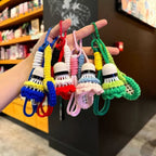 Soft Cute Crochet Badminton Keychain Mini Bright Color Knitted Badminton Pendant Bag Hanging Charms Car Keyring Backpack Decor