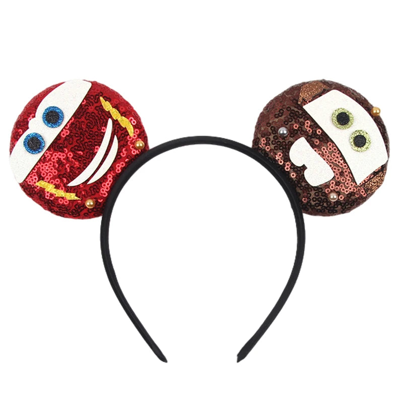 Disney Pixar Cars Kawaii Ear Headbands for Adults Lightning McQueen Hairband Cars on The Road Headwear Girl Bow Hair Accessories