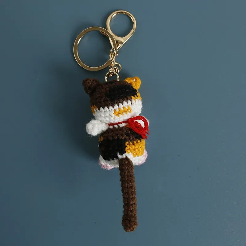 Handmaking Crochet Kitten Keyrings Cute Smiling Cat Doll Crochet Keychain Cartoon Kitten Series Knitting Doll Keychain Custom