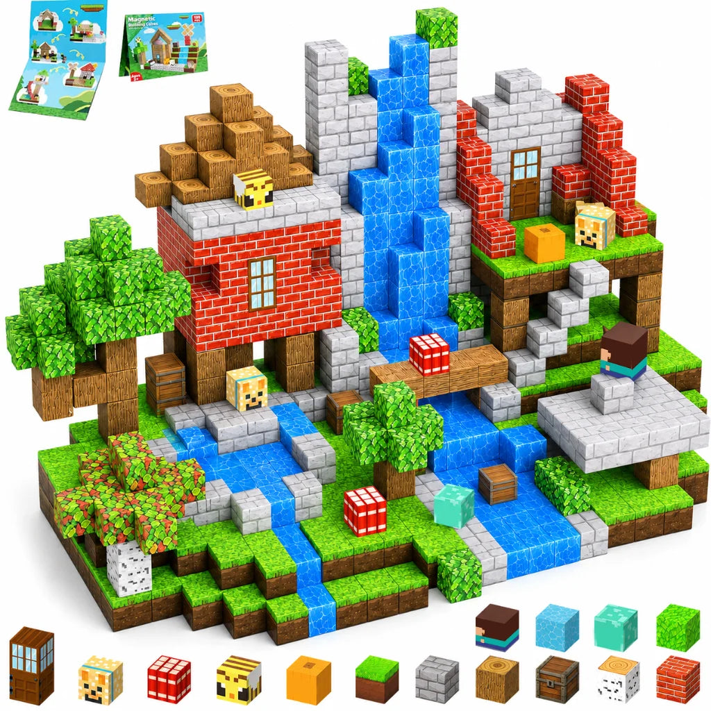 New Magnetic Building Blocks Mine World Magnetic Cozy Forest Cabin Construction Brick Cube STEM Boy Girl Children Toy Set Gift