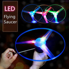 Luminous Pull Line Flying Saucer Toy - LED Light-Up Disk Helicopter Launcher for Outdoor Fun - Rotating Flying Toy for Kids Gift